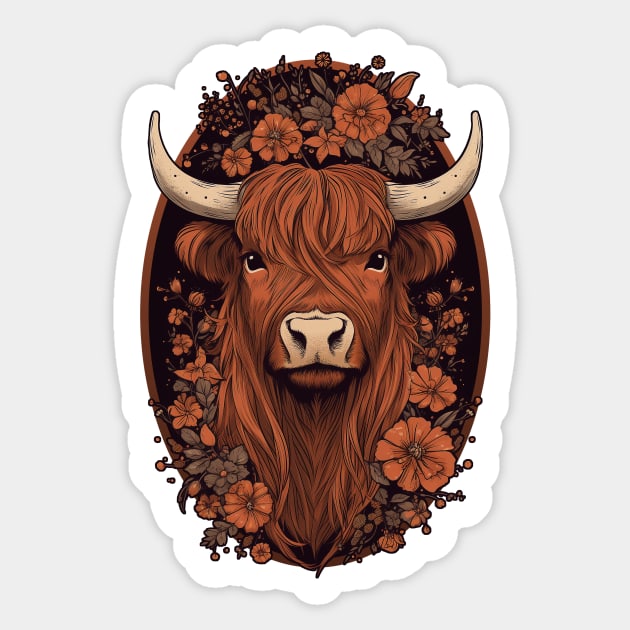 Shaggy Highland Cow Sticker by Artsy Sharo